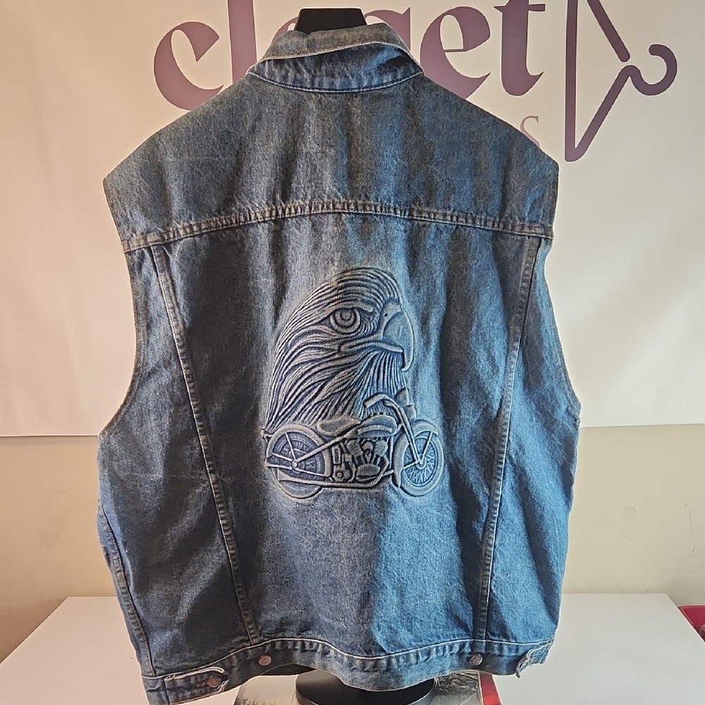 Vintage TYC Embossed Classic Blue Denim Vest